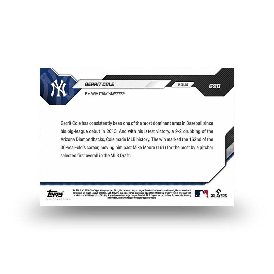Gerrit Cole - 2026 MLB Topps NOW® - Card 690