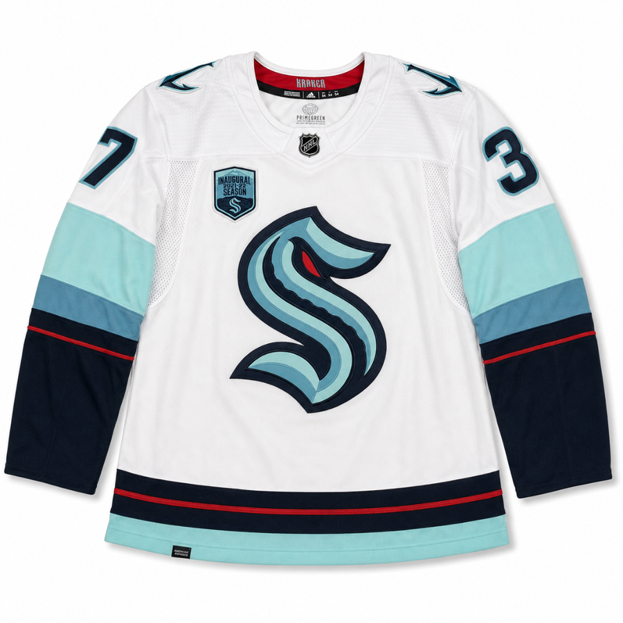 Camiseta Parche Inaugural Adidas Auténtica Firmada Por Philipp Grubauer Seattle Kraken