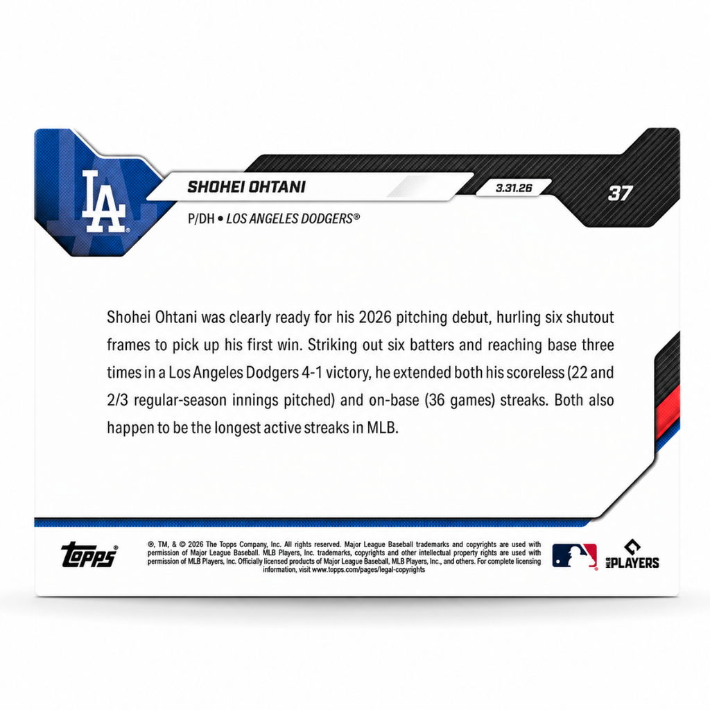 Shohei Ohtani - Open Edition Base Card - 2026 MLB Topps NOW® - Card 37 - PR: 11105