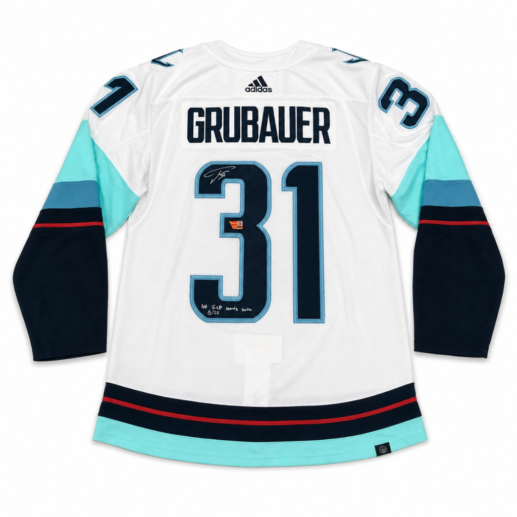 Camiseta Parche Inaugural Adidas Auténtica Firmada Por Philipp Grubauer Seattle Kraken
