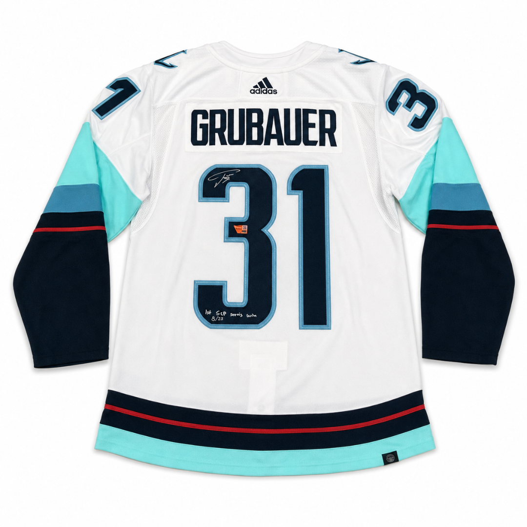 Camiseta Parche Inaugural Adidas Auténtica Firmada Por Philipp Grubauer Seattle Kraken