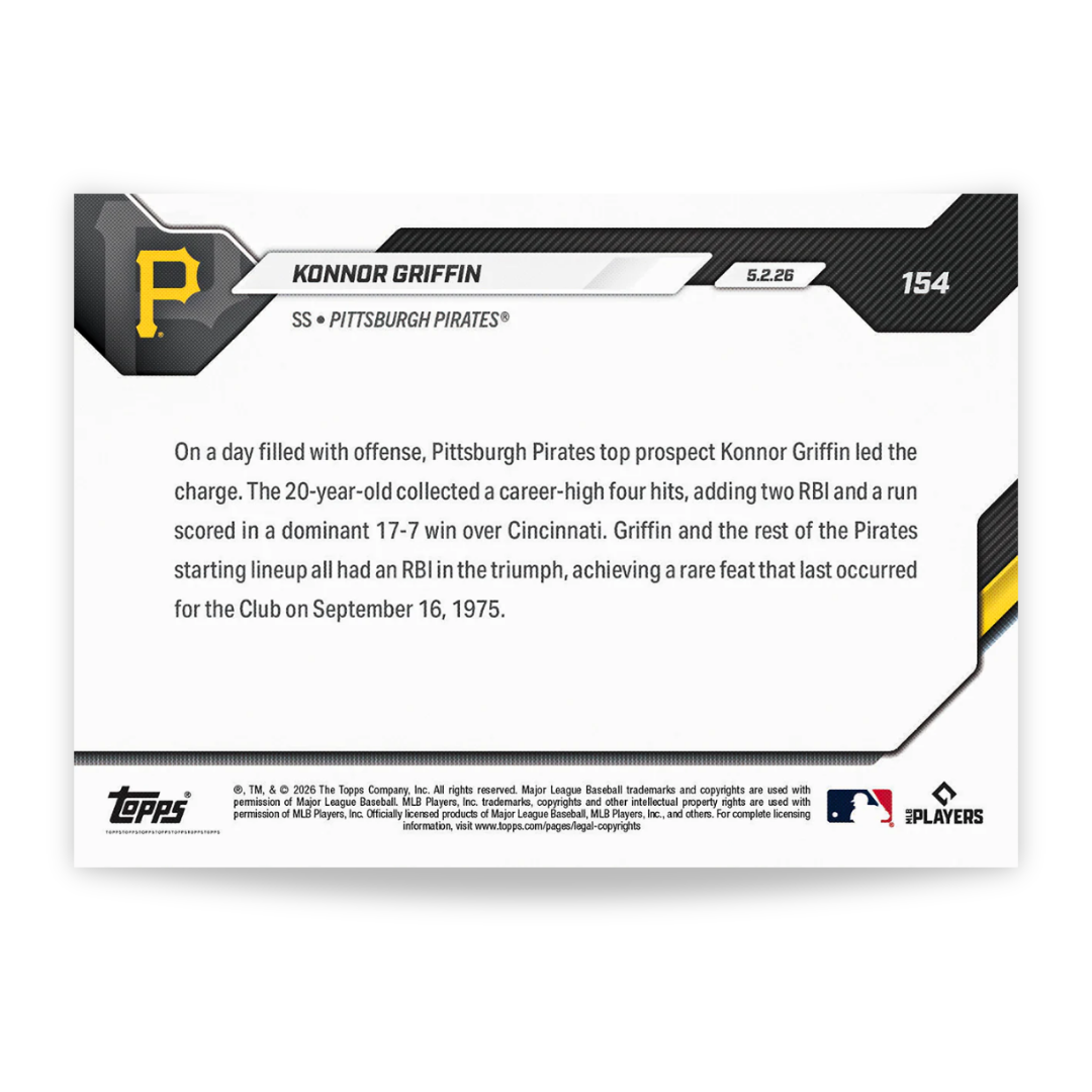 Konnor Griffin - Open Edition Base Card - 2026 MLB Topps NOW® - Card 154 - PR: 6128
