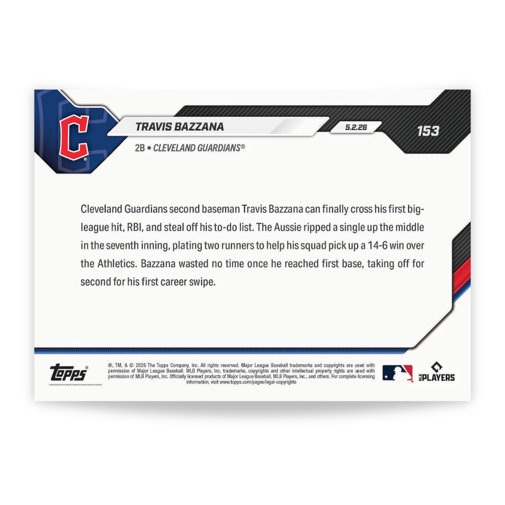 Travis Bazzana - Open Edition Base Card - 2026 MLB Topps NOW® - Card 153 - PR: 6337