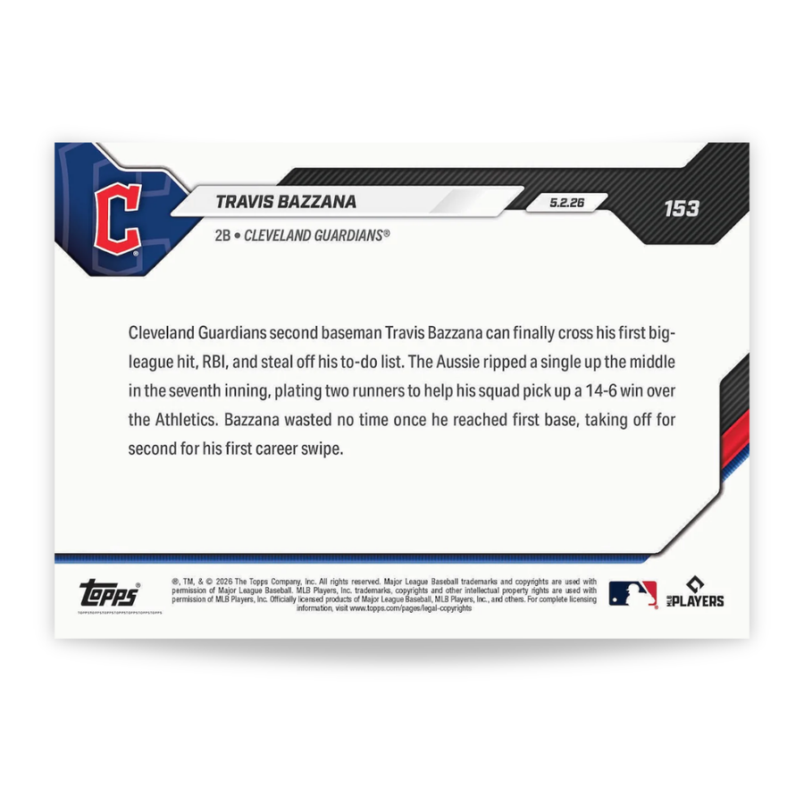 Travis Bazzana - Open Edition Base Card - 2026 MLB Topps NOW® - Card 153 - PR: 6337