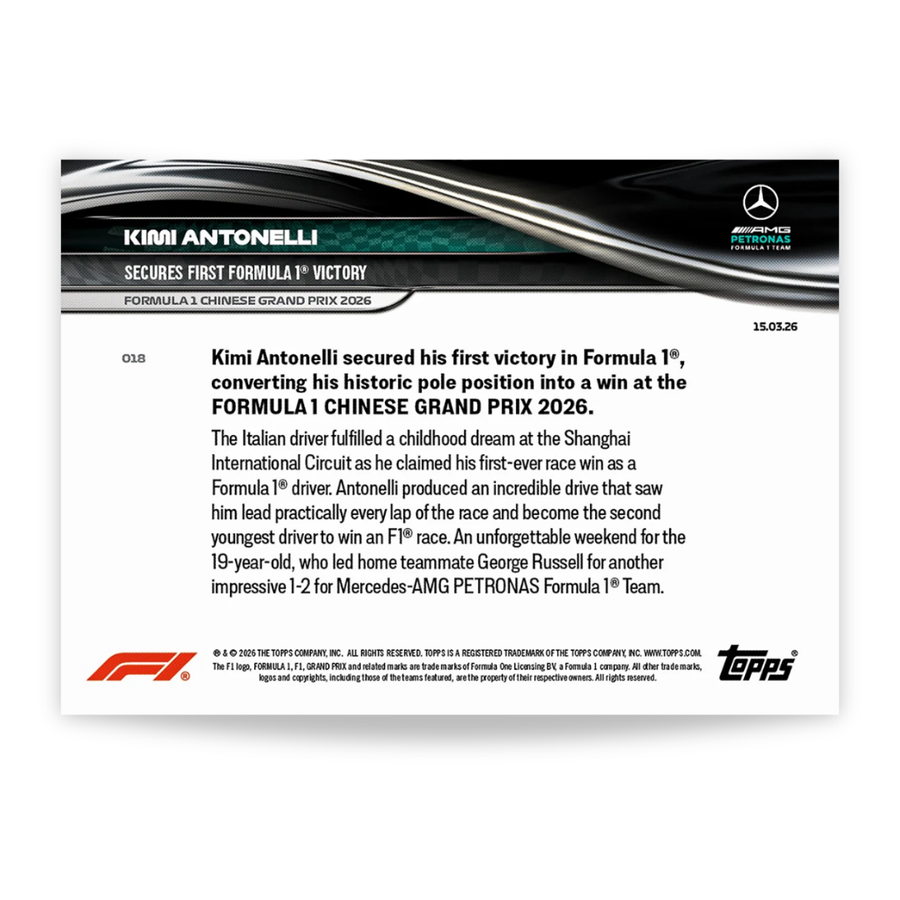 Kimi Antonelli - Open Edition Base Card - 2026 Formula 1® Topps NOW® - Card 18