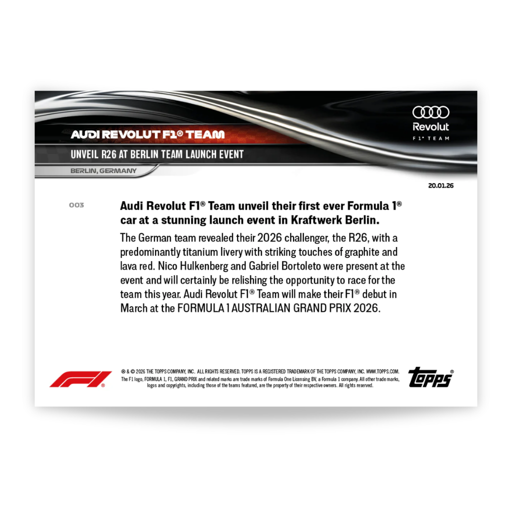 Audi Revolut F1® Team - Open Edition Base Card - 2026 Formula 1® Topps NOW® - Card 3
