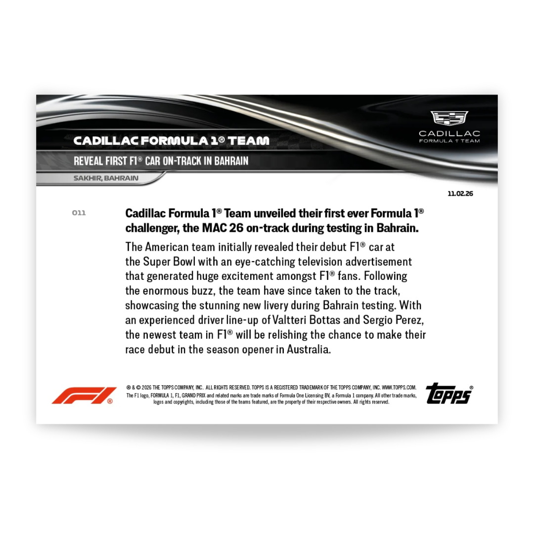 Cadillac Formula 1® Team - Open Edition Base Card - 2026 Formula 1® Topps NOW® - Card 11 - PR: 8897