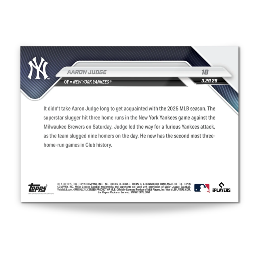 Aaron Judge - 2025 MLB Topps NOW® - Card 18 - PR: 8755