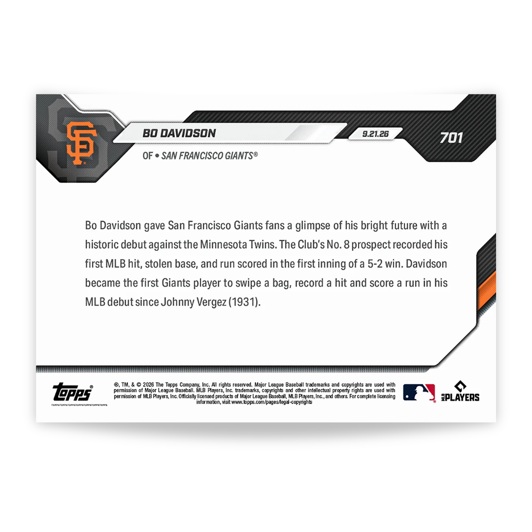 Bo Davidson - 2026 MLB Topps NOW® - Card 701 - PR: 1415
