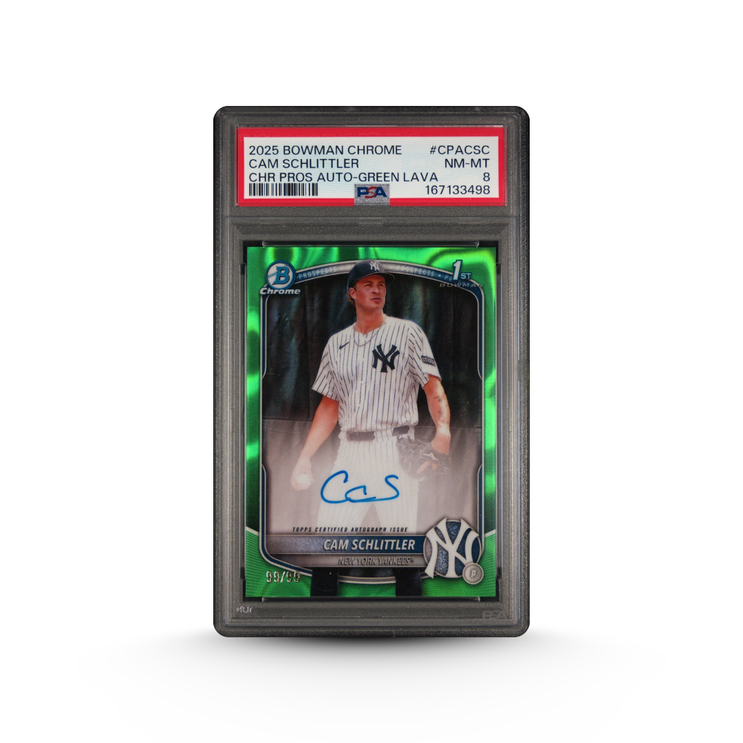 2025 Bowman Chrome Cam Schlittler #CPACSC Prospect Auto Green Lava 99/99