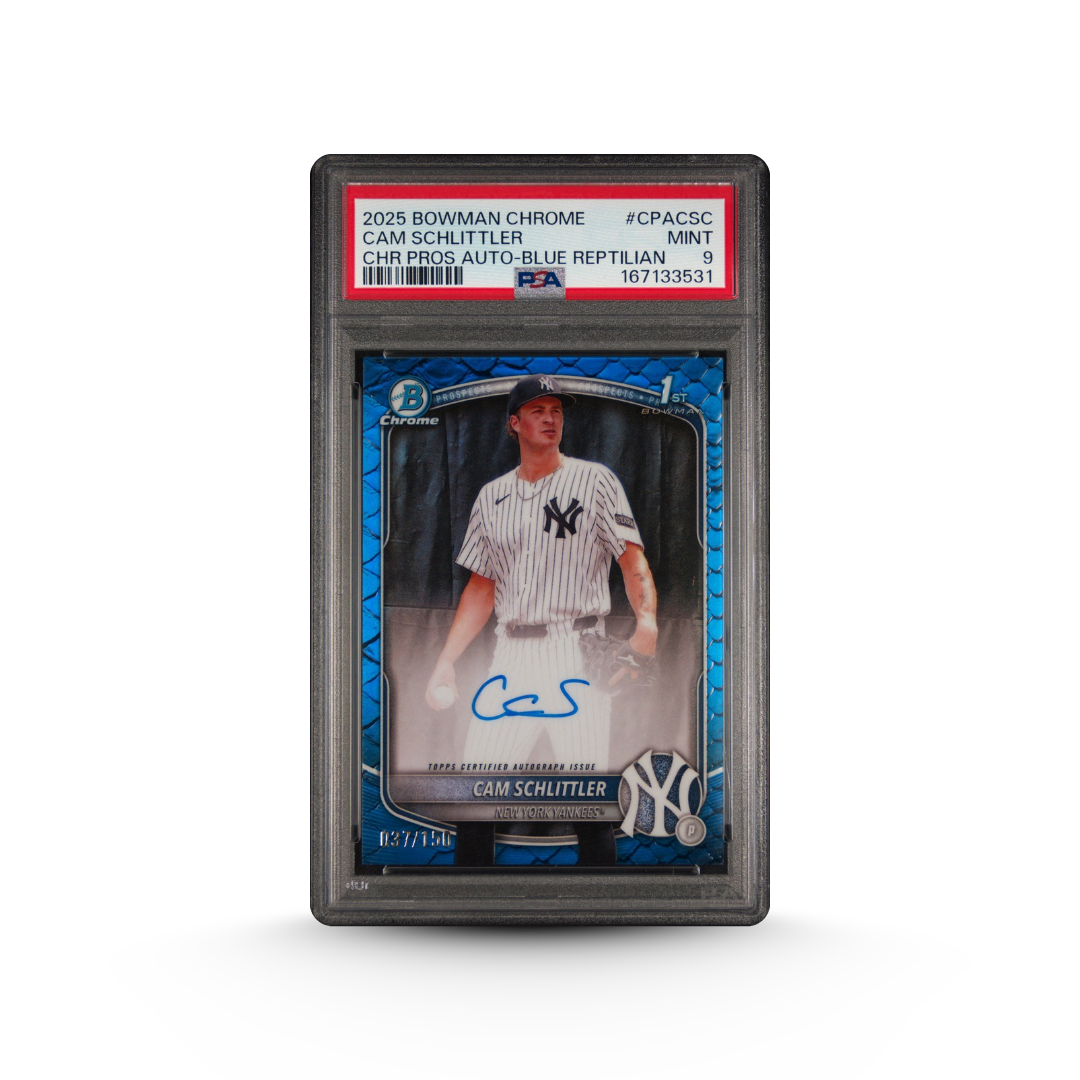 2025 Bowman Chrome Cam Schlittler #CPACSC Prospect Auto Blue Reptilian 037/150