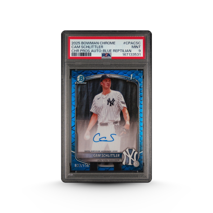 2025 Bowman Chrome Cam Schlittler #CPACSC Prospect Auto Blue Reptilian 037/150