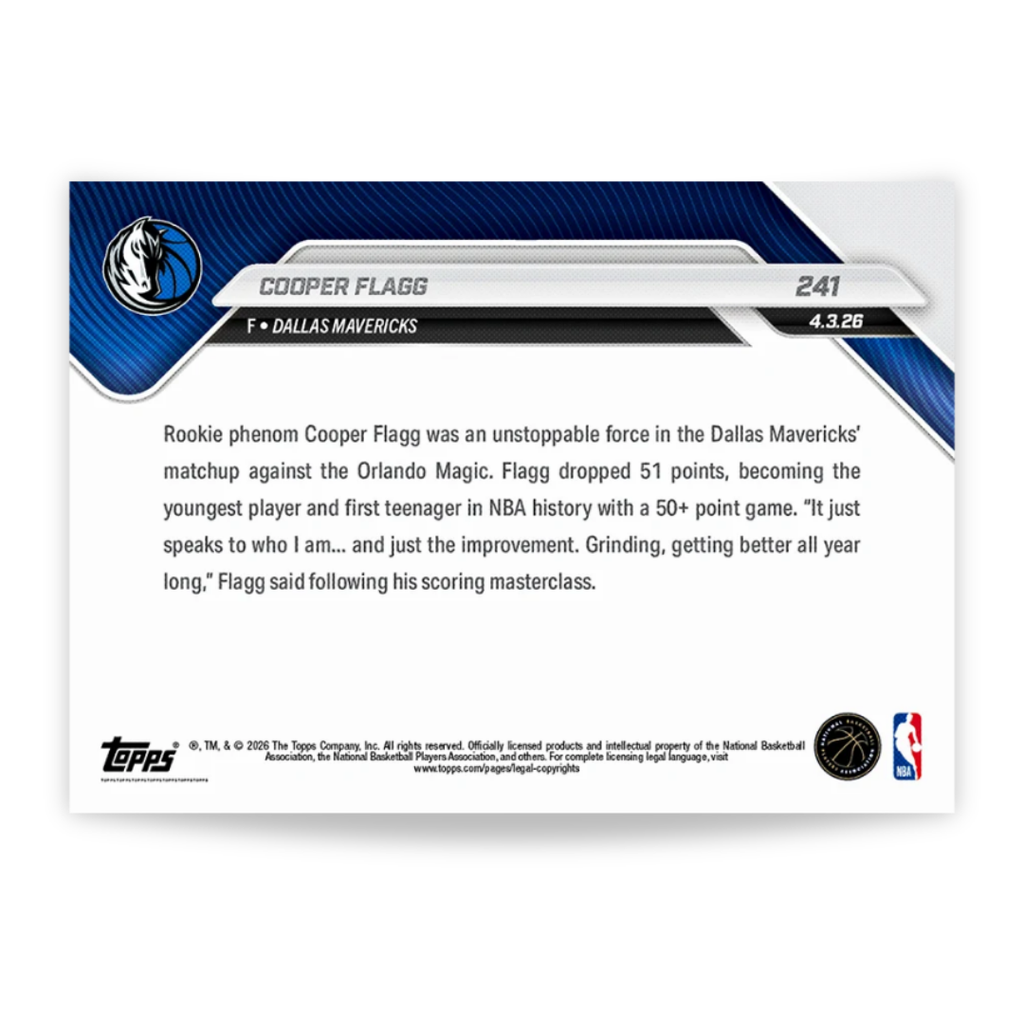 Cooper Flagg - 2025-26 NBA Topps NOW® - Card 241 - PR: 99025