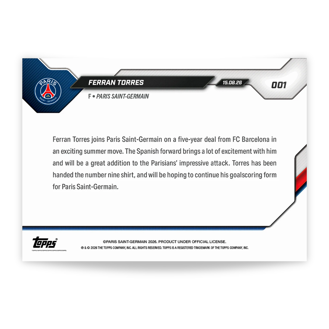 Ferran Torres - Paris Saint-Germain Topps NOW® 2026-27 - Tarjeta 1