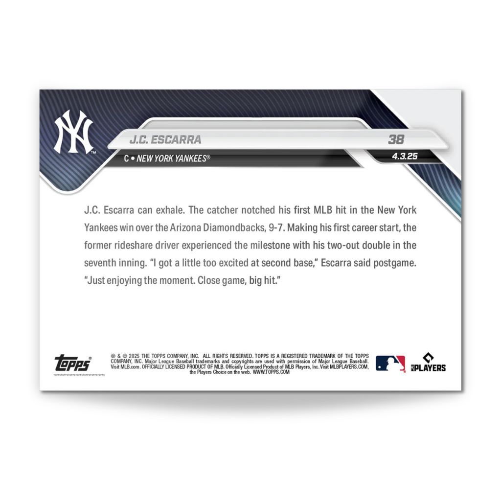 J.C. Escarra - 2025 MLB Topps NOW® - Card 38 - PR: 1501