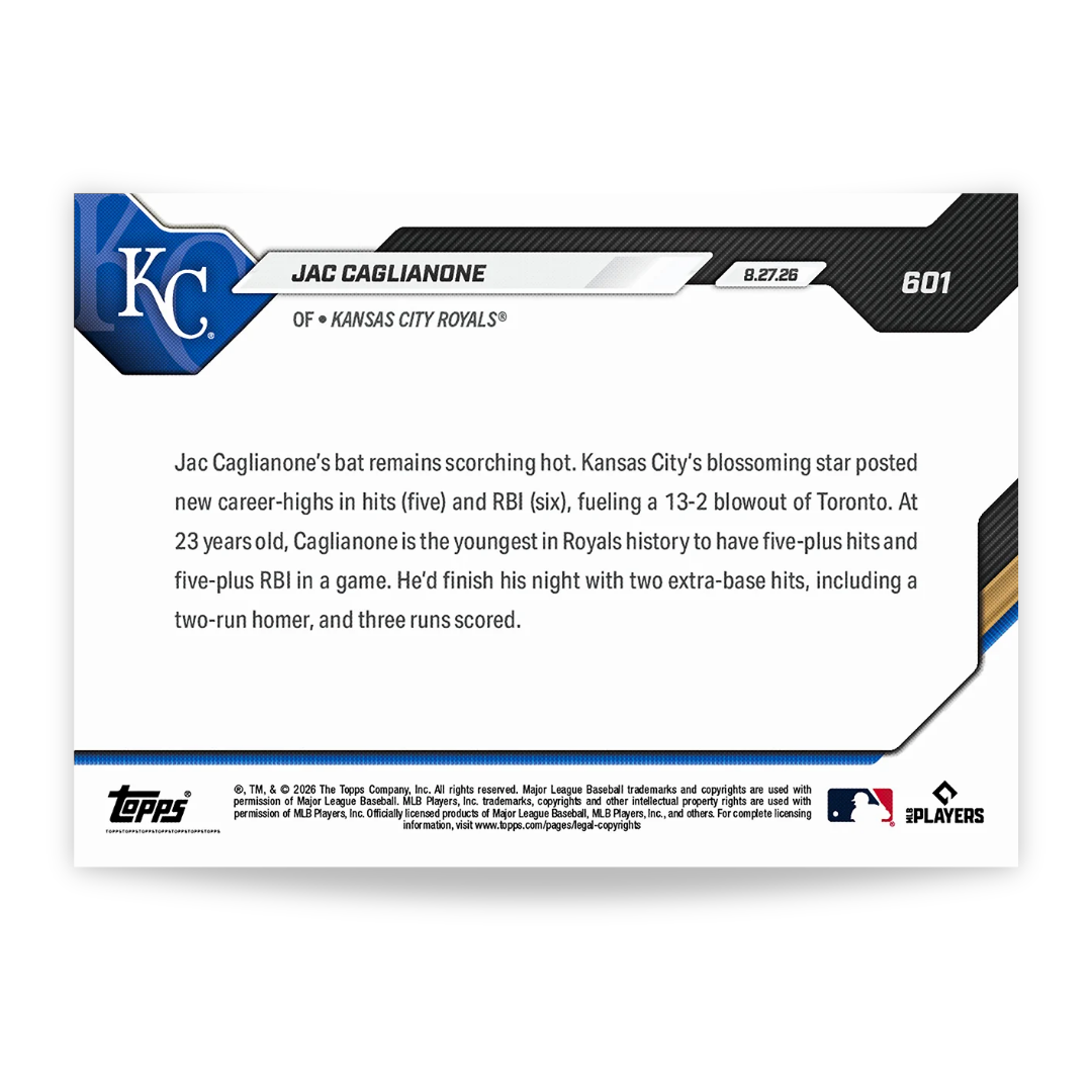 Jac Caglianone - 2026 MLB Topps NOW® - Card 601
