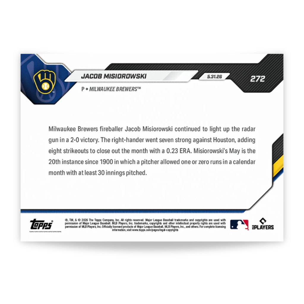 Jacob Misiorowski - 2026 MLB Topps NOW® - Tarjeta 272 - PR: 3759