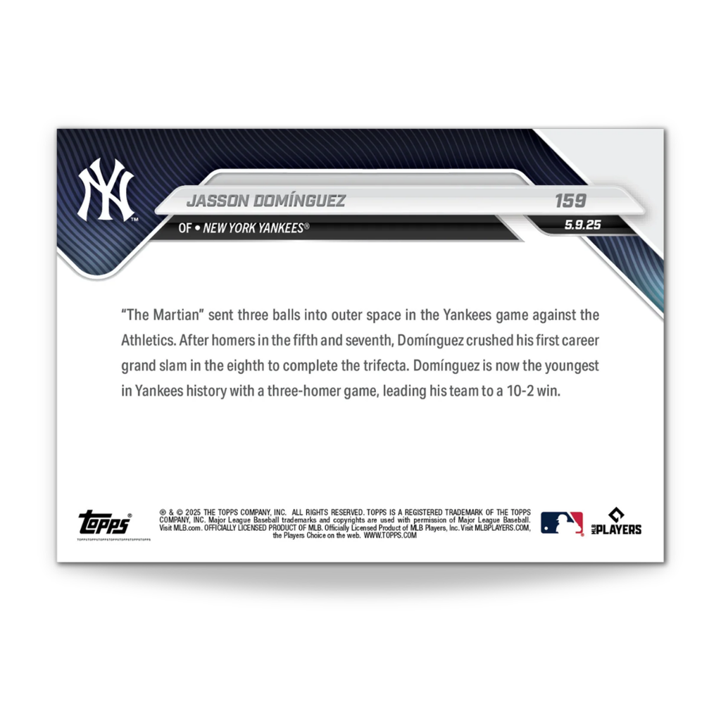 Jasson Domínguez - 2025 MLB Topps NOW® - Tarjeta 159 - PR: 7110