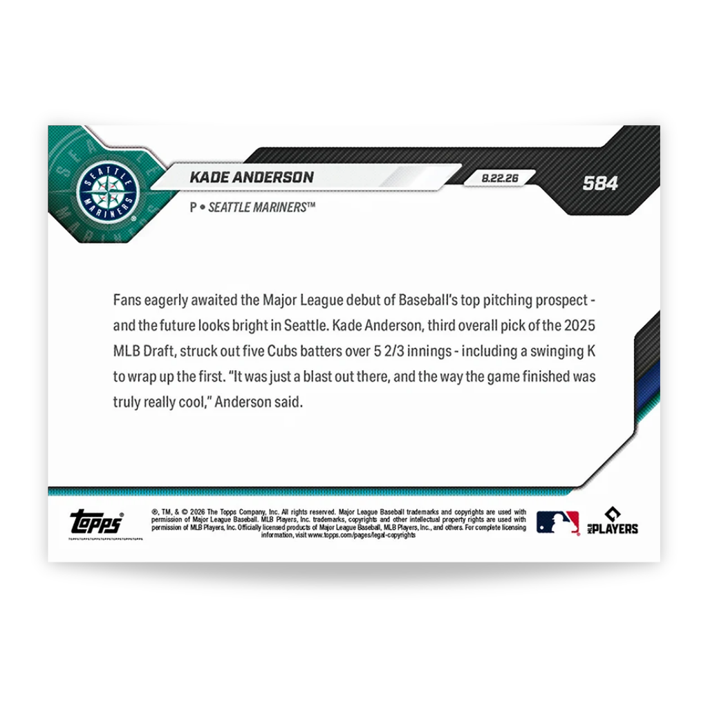 Kade Anderson - 2026 MLB Topps NOW® - Card 584 - PR: 6002