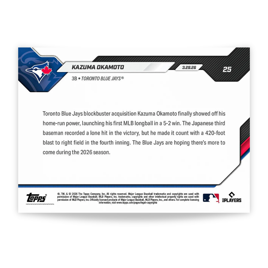 Kazuma Okamoto - 2026 MLB Topps NOW® - Card 25 - PR: 8016