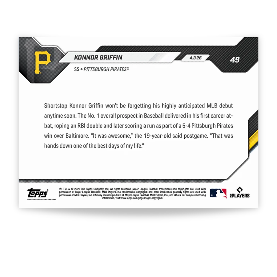 Konnor Griffin - 2026 MLB Topps NOW® - Card 49