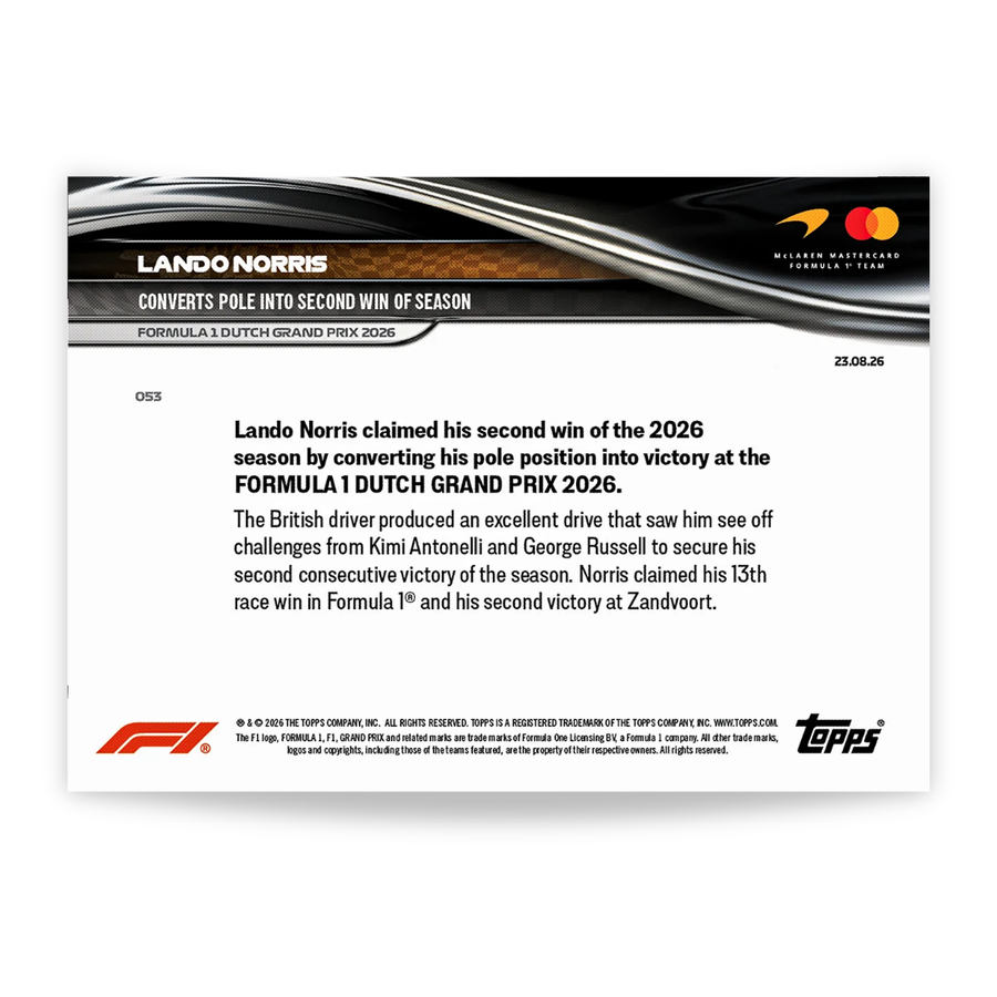 Lando Norris - 2026 Formula 1® Topps NOW® - Card 53