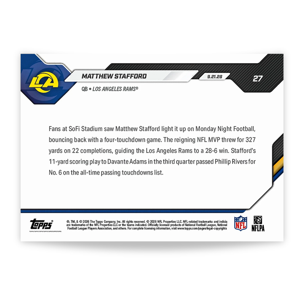 Matthew Stafford - 2026-27 NFL Topps NOW® - Card 27