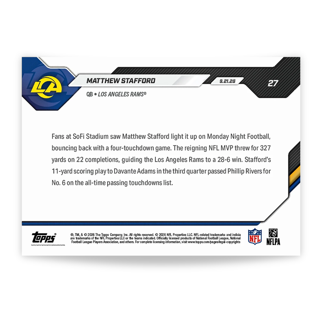 Matthew Stafford - 2026-27 NFL Topps NOW® - Card 27