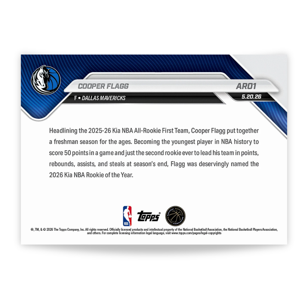 Cooper Flagg - NBA Topps NOW® 2025-26 - Tarjeta AR01 - PR: 40388