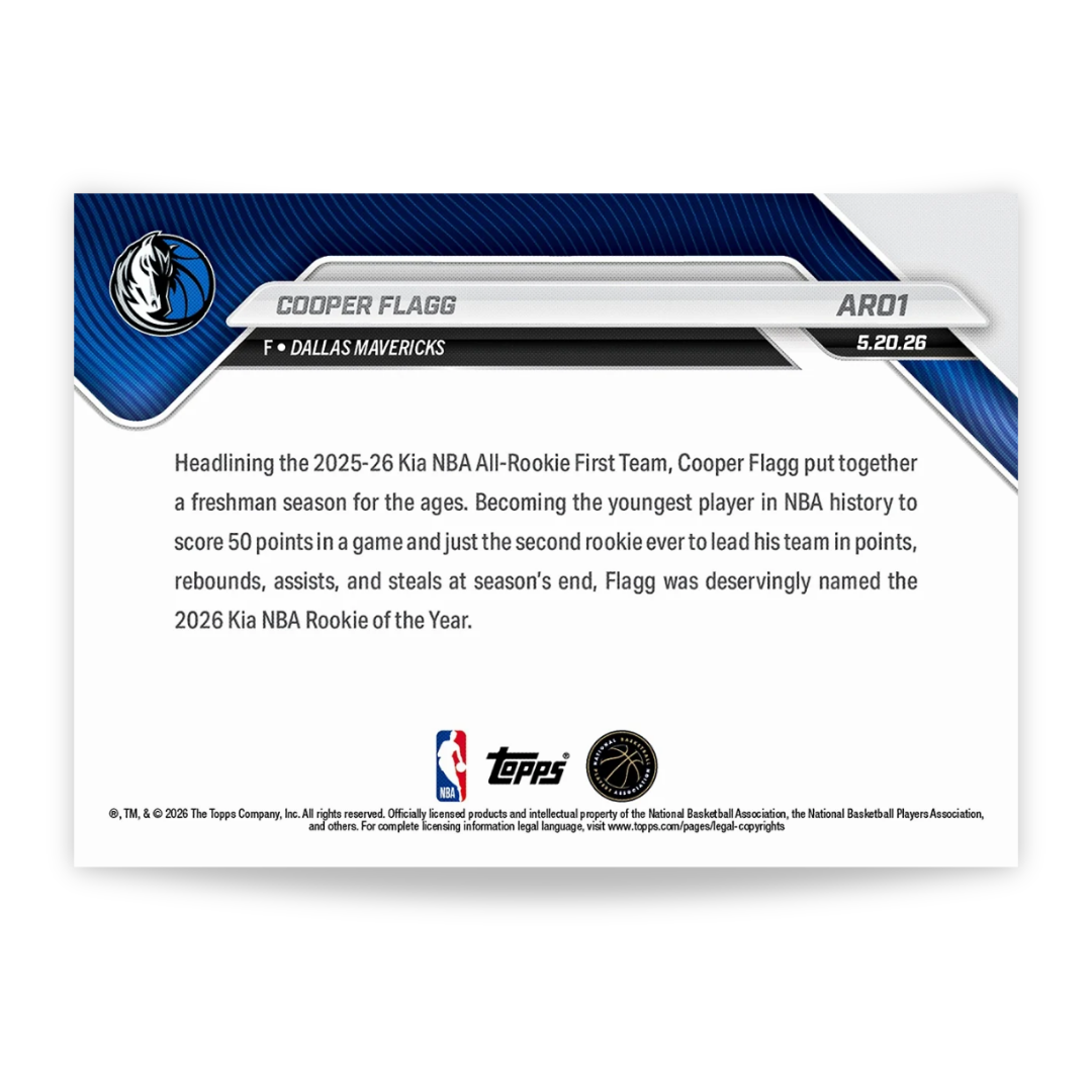 Cooper Flagg - NBA Topps NOW® 2025-26 - Tarjeta AR01 - PR: 40388