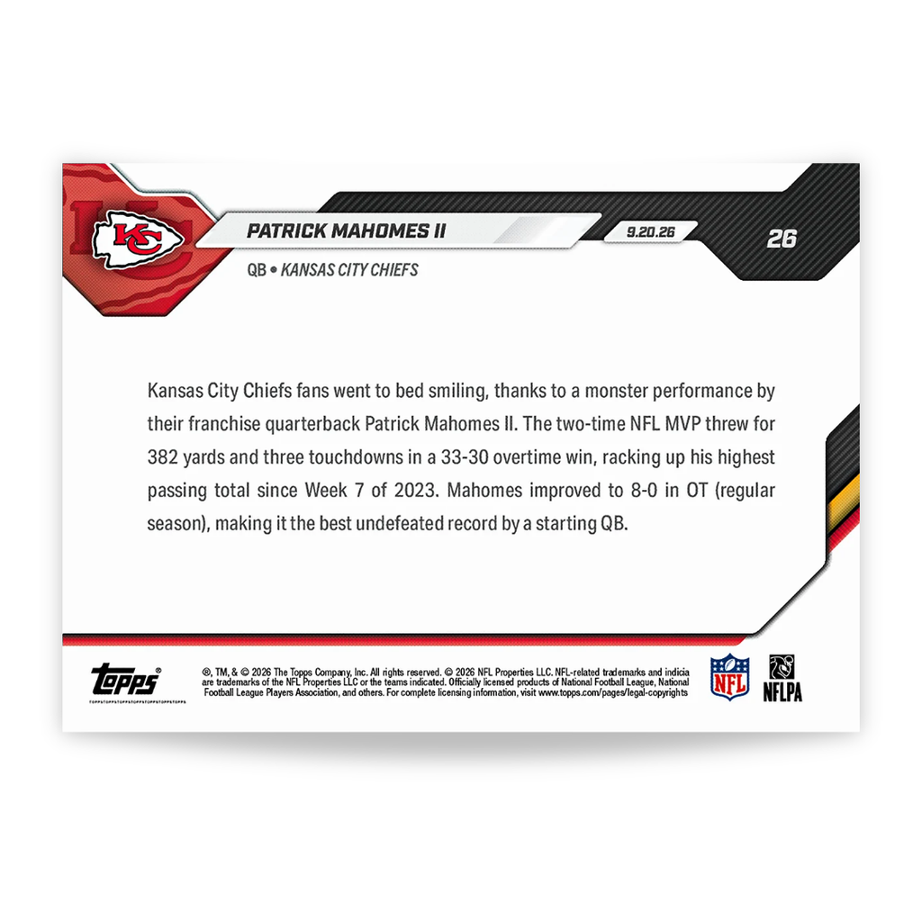 Patrick Mahomes II - 2026-27 NFL Topps NOW® - Card 26