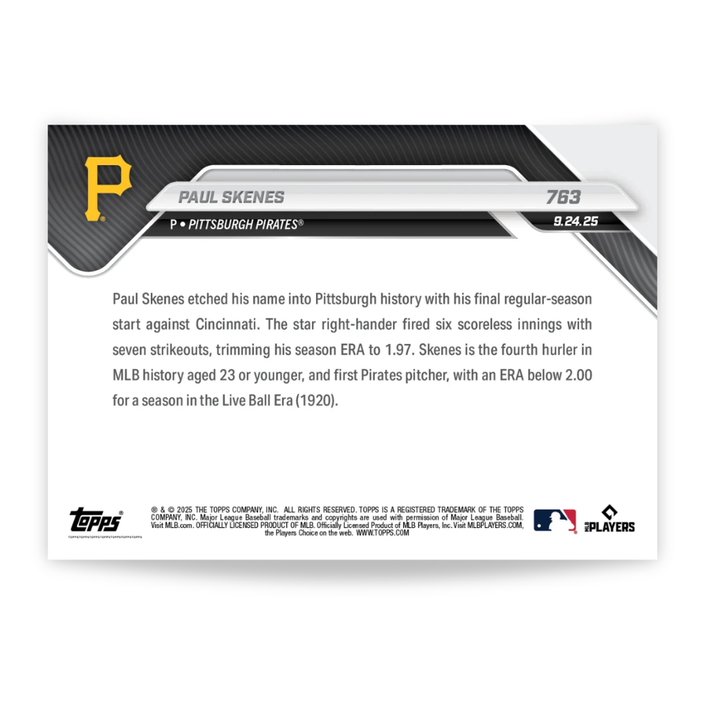 Paul Skenes - 2025 MLB Topps NOW® - Card 763 - PR: 13596