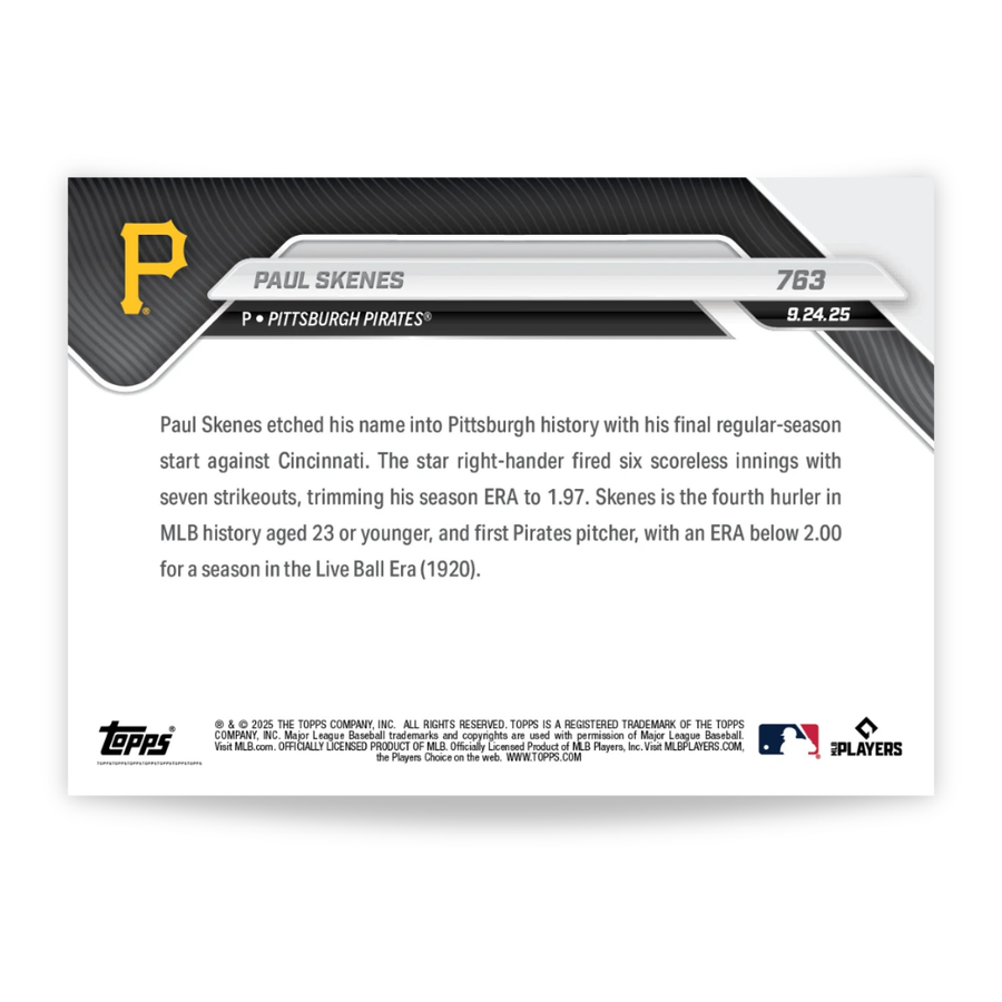 Paul Skenes - 2025 MLB Topps NOW® - Card 763 - PR: 13596