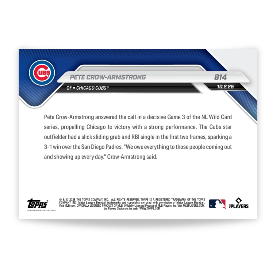Pete Crow-Armstrong - 2025 MLB Topps NOW® - Card 814 - PR: 1809