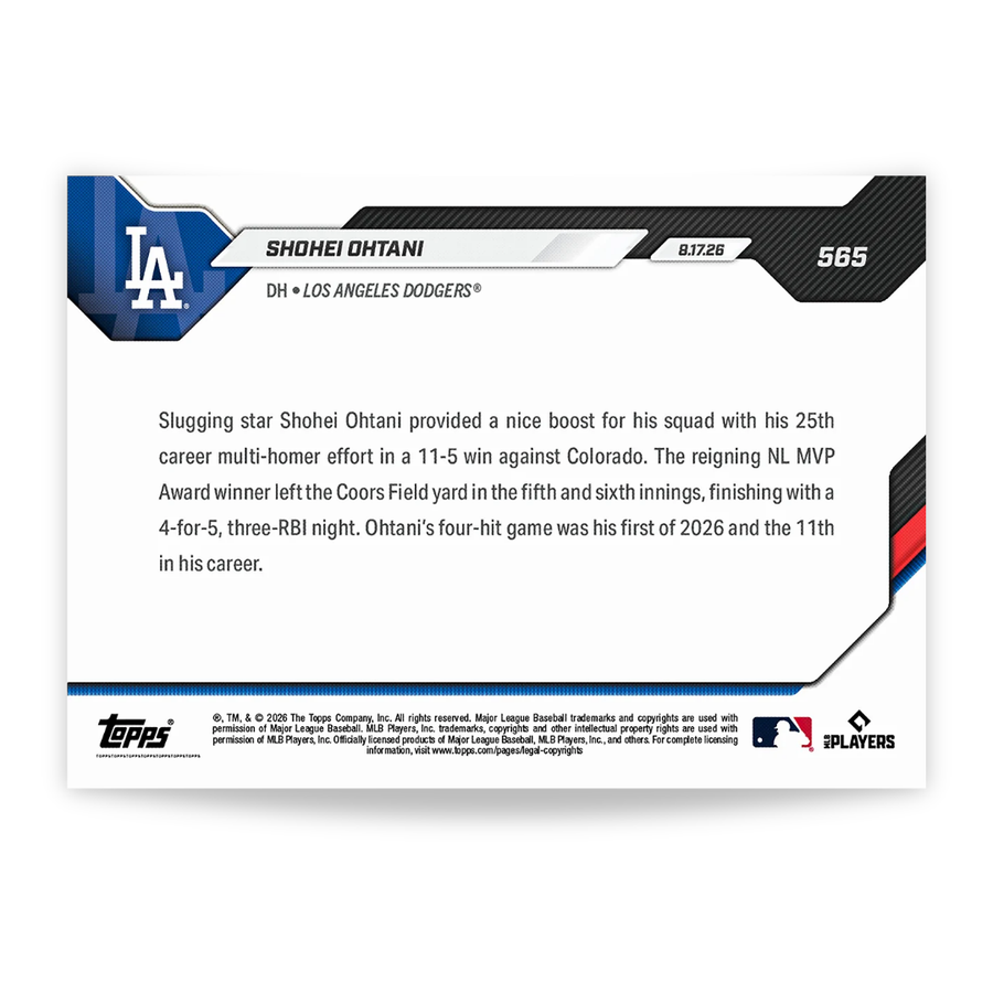 Shohei Ohtani - 2026 MLB Topps NOW® - Card 565 - PR: 22477