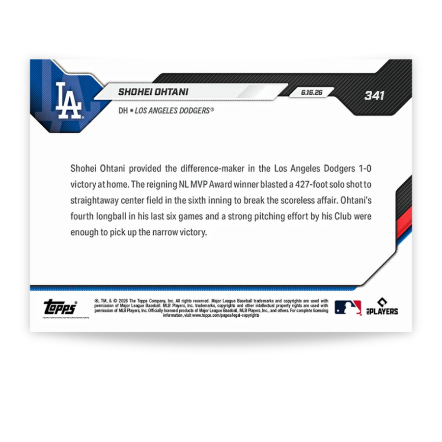 Shohei Ohtani - 2026 MLB Topps NOW® - Tarjeta 341 - PR: 6360