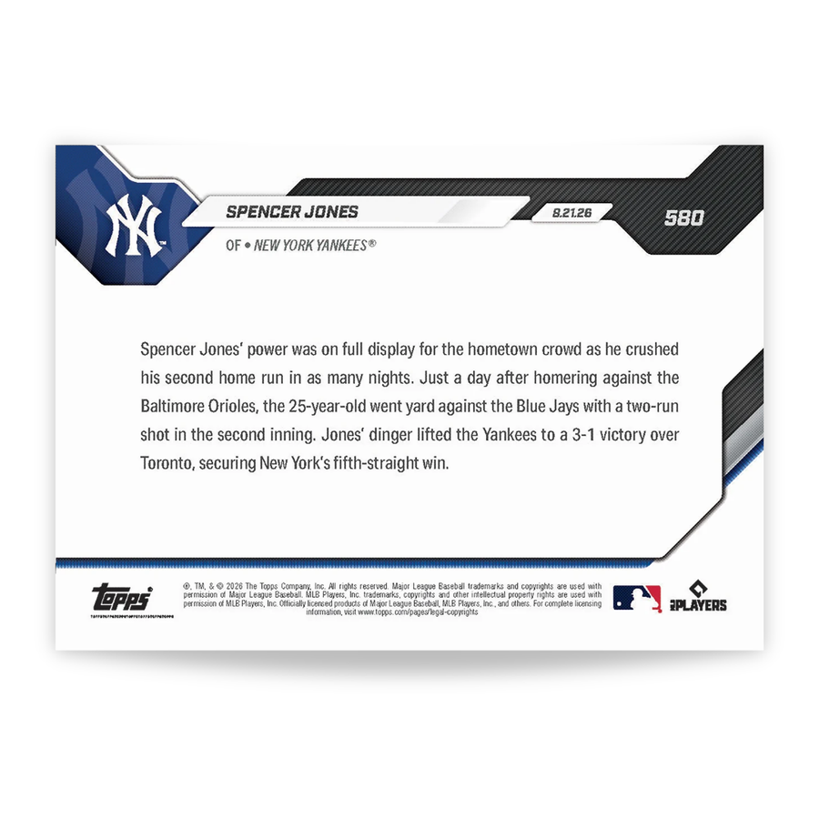 Spencer Jones - 2026 MLB Topps NOW® - Card 580