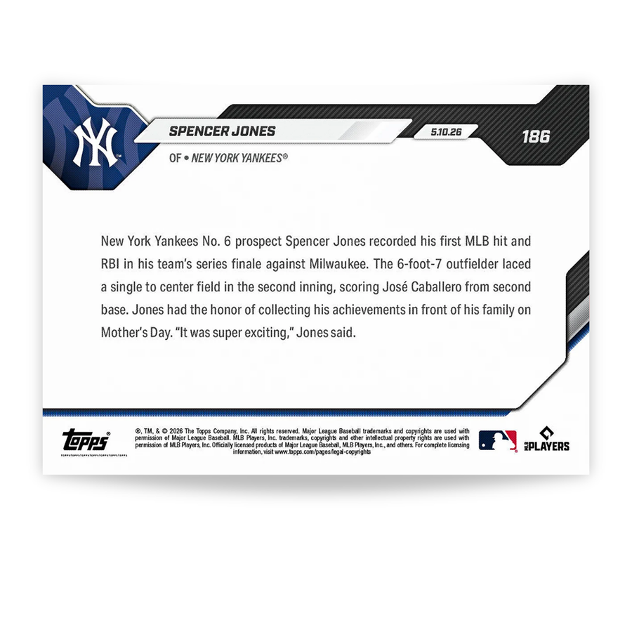 Spencer Jones - 2026 MLB Topps NOW® - Card 186