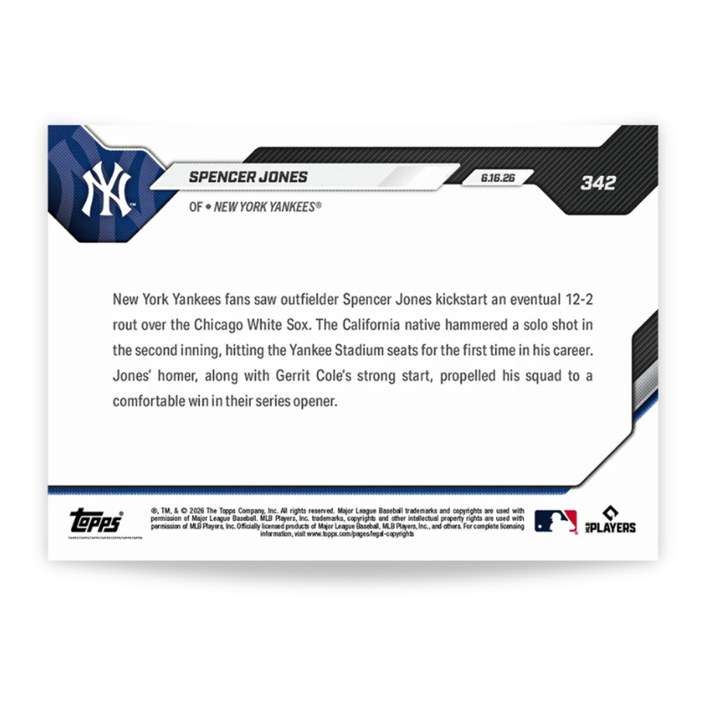 Spencer Jones - 2026 MLB Topps NOW® - Card 342 - PR: 2702