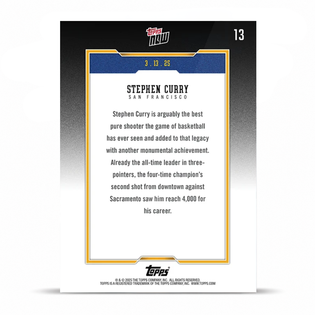 Steph Curry - 2024-25 Topps NOW® Basketball Card 13 - LOOK FOR AUTOS - PR: 74,335