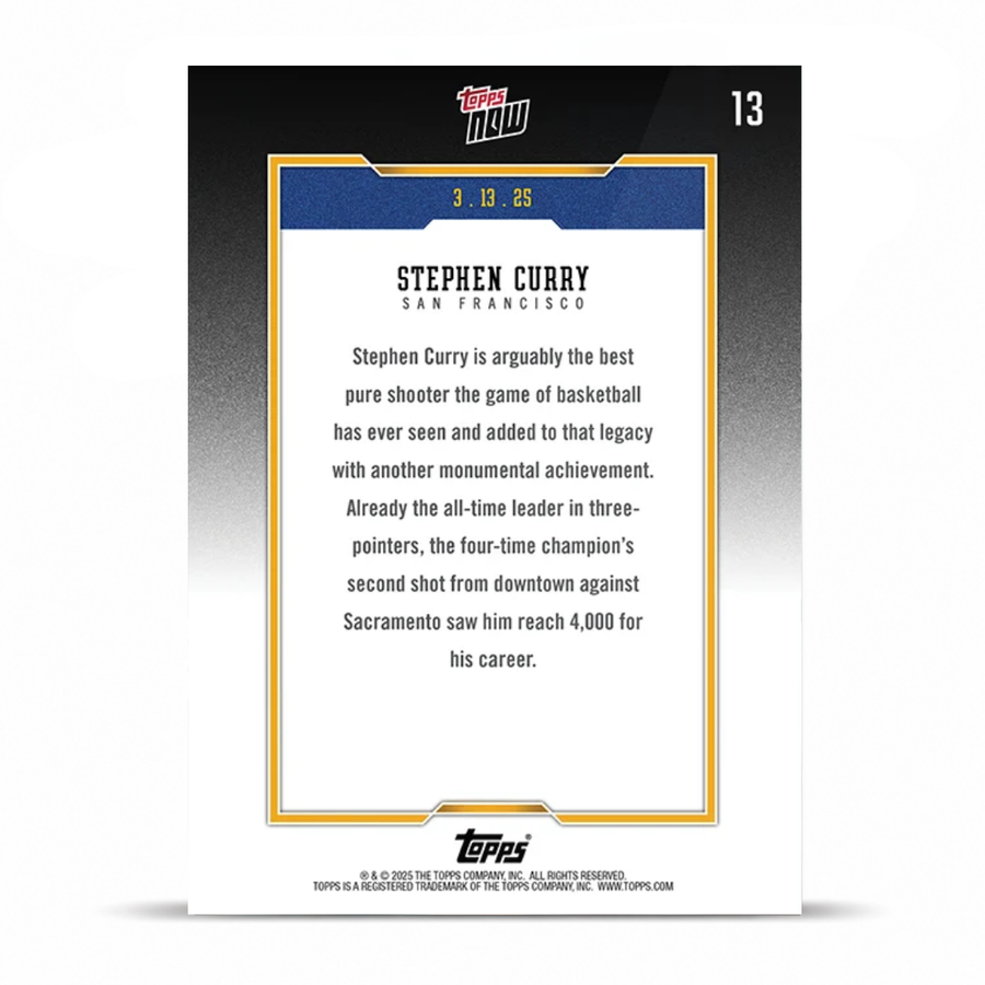 Steph Curry - 2024-25 Topps NOW® Basketball Card 13 - LOOK FOR AUTOS - PR: 74,335