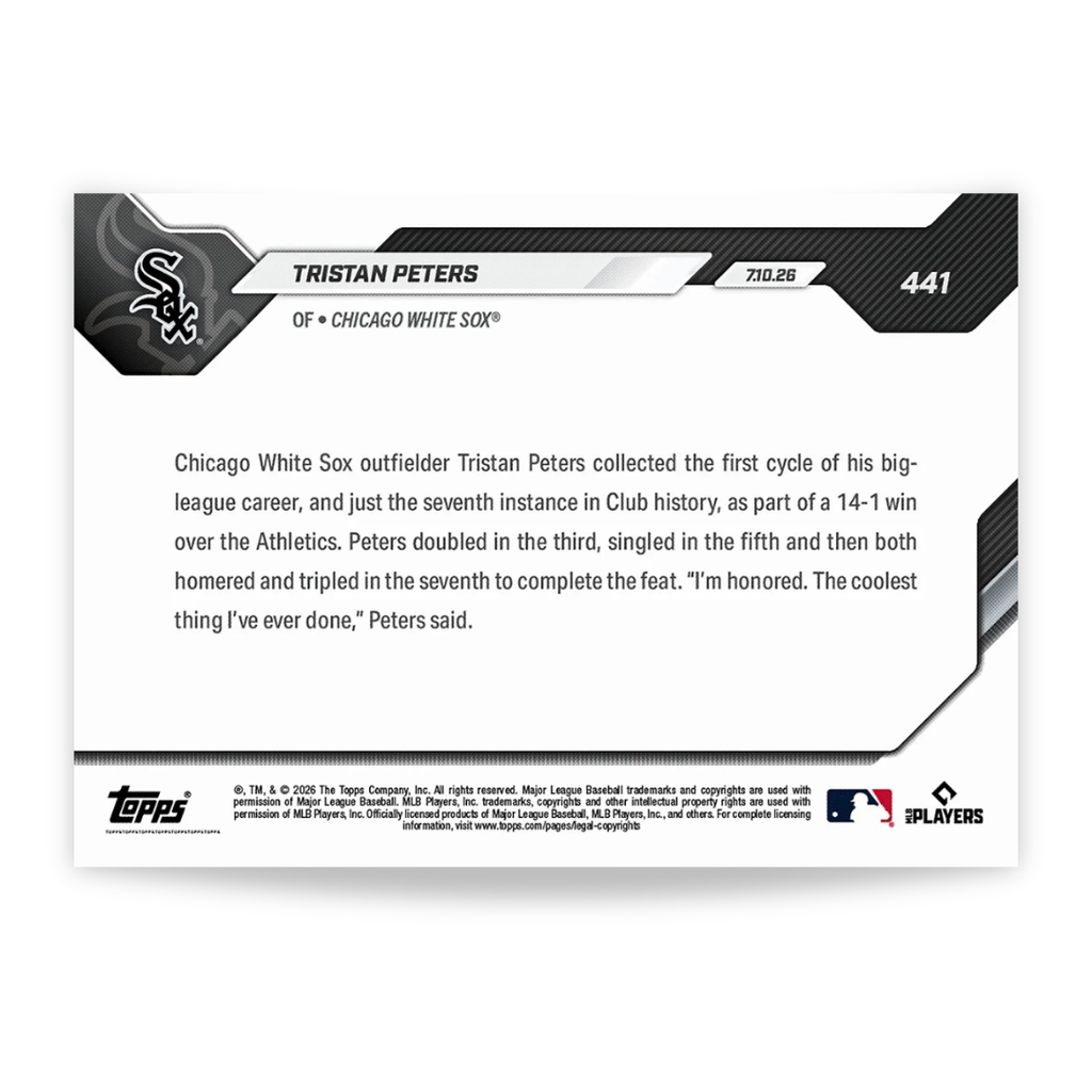 Tristan Peters - 2026 MLB Topps NOW® - Card 441 - PR: 1924