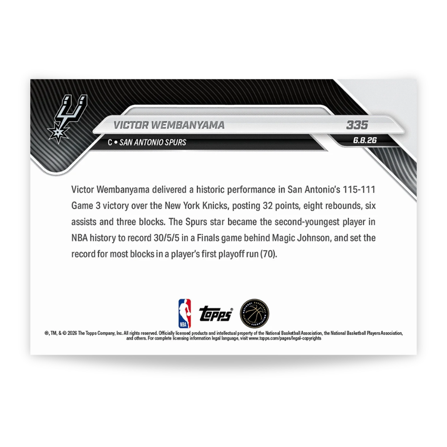 Victor Wembanyama - NBA Topps NOW® 2025-26 - Tarjeta 335 - PR: 34286