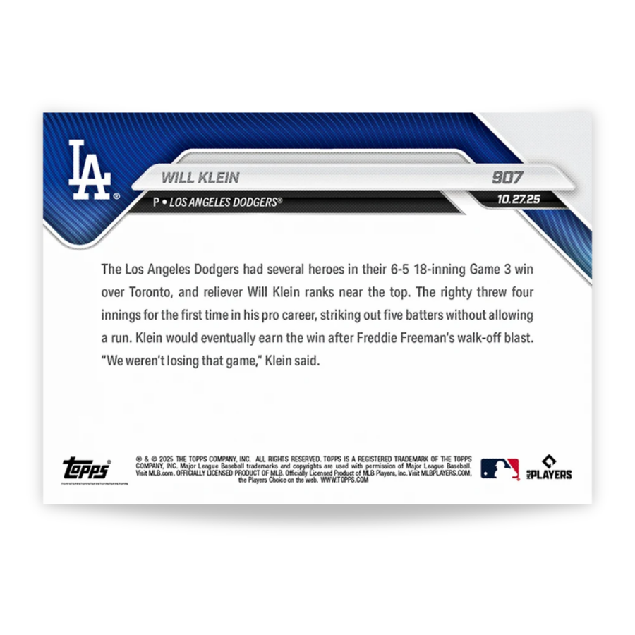 Will Klein - 2025 MLB Topps NOW® - Card 907 - PR: 5332