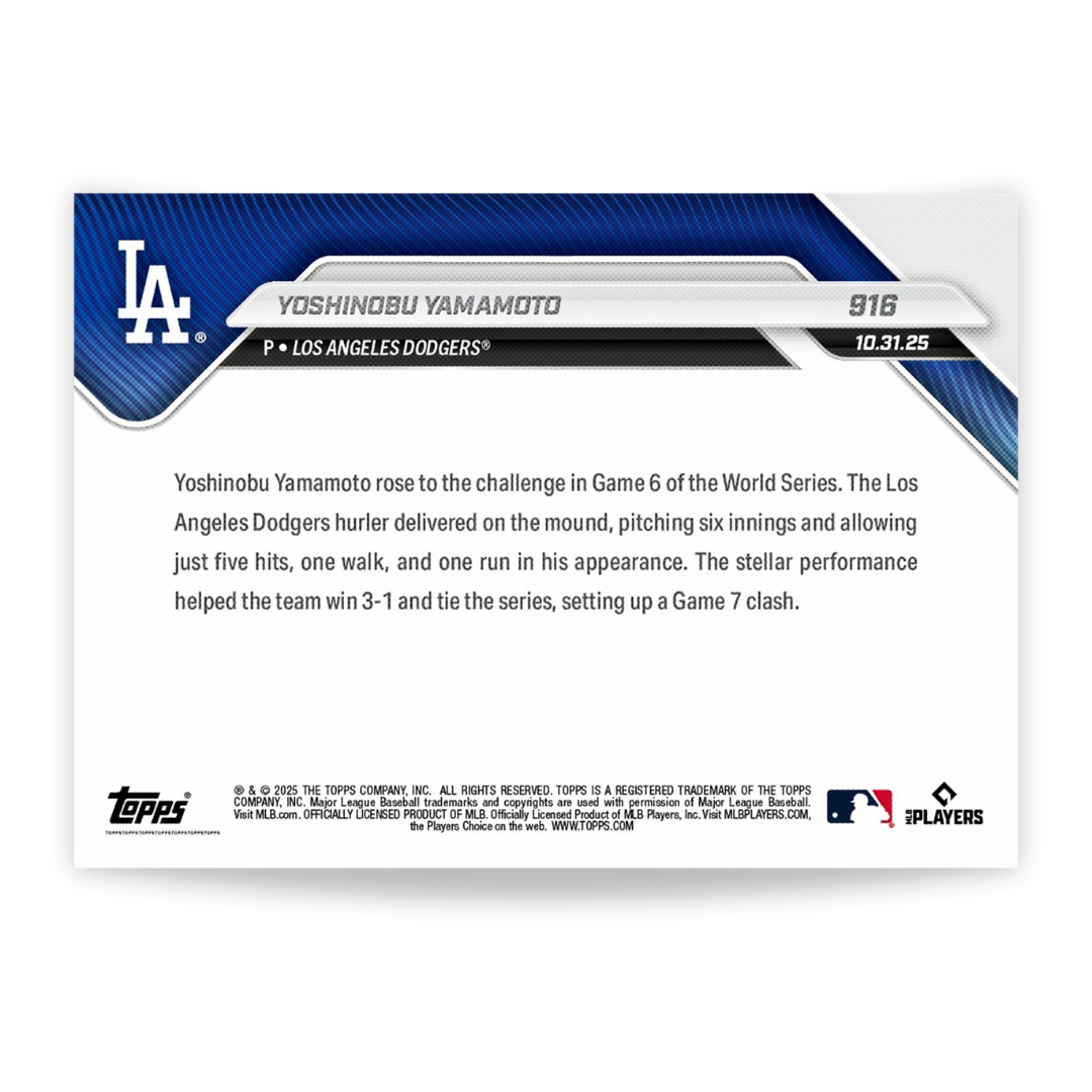 Yoshinobu Yamamoto - 2025 MLB Topps NOW® - Card 916 - PR: 43189